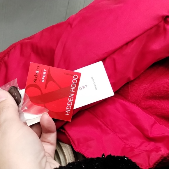 Style & Co sport jacket red pockets zip closure hidden hood - Picture 3 of 12